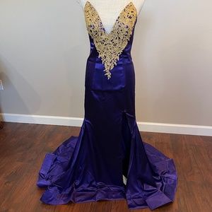 Dress Wedding Dress Maxi Royal Purple & Gold Size 4